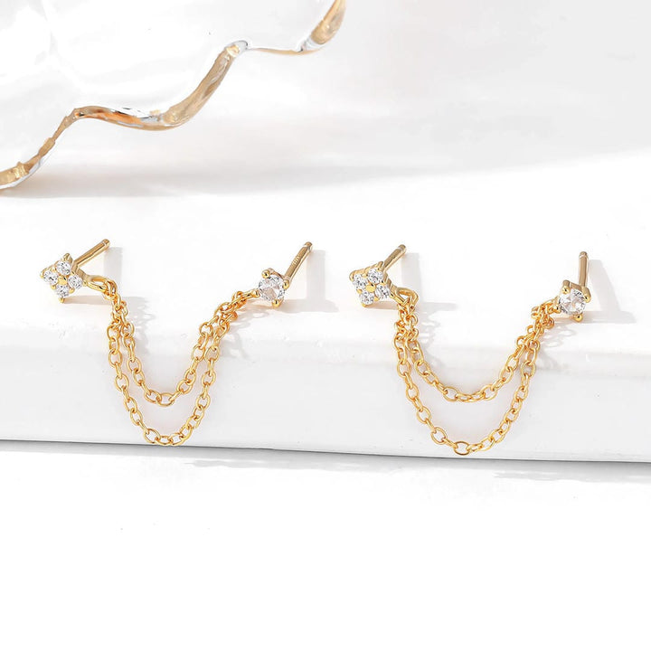 Radiant Crystal Dual Chain Stud