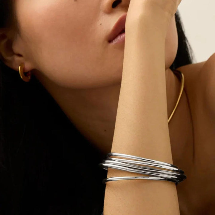Dazzling Stackable Gold Bangle Set