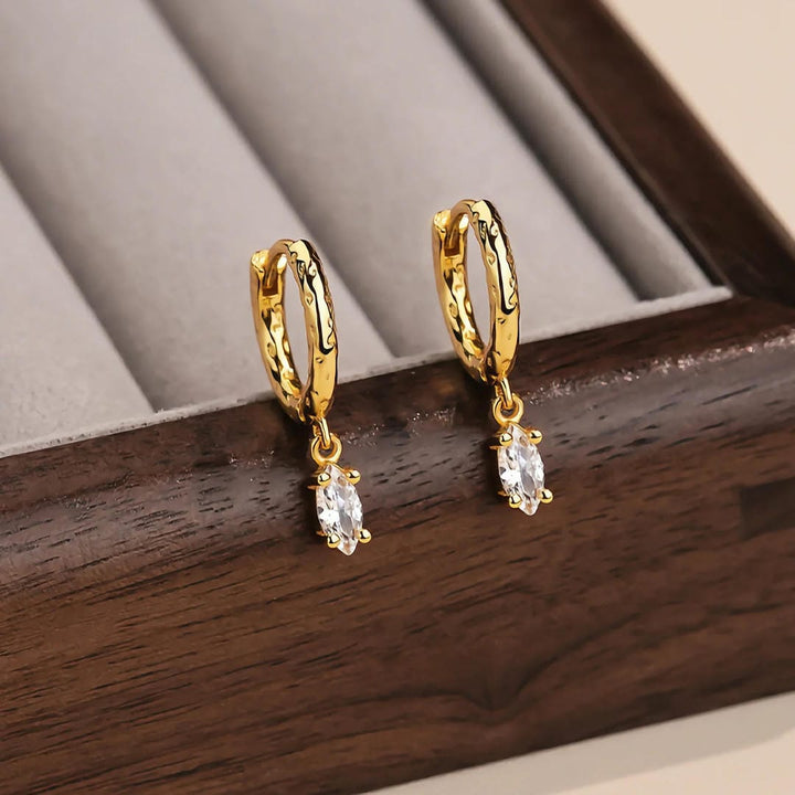 Hammered Crystal Hoop Earrings in Gold
