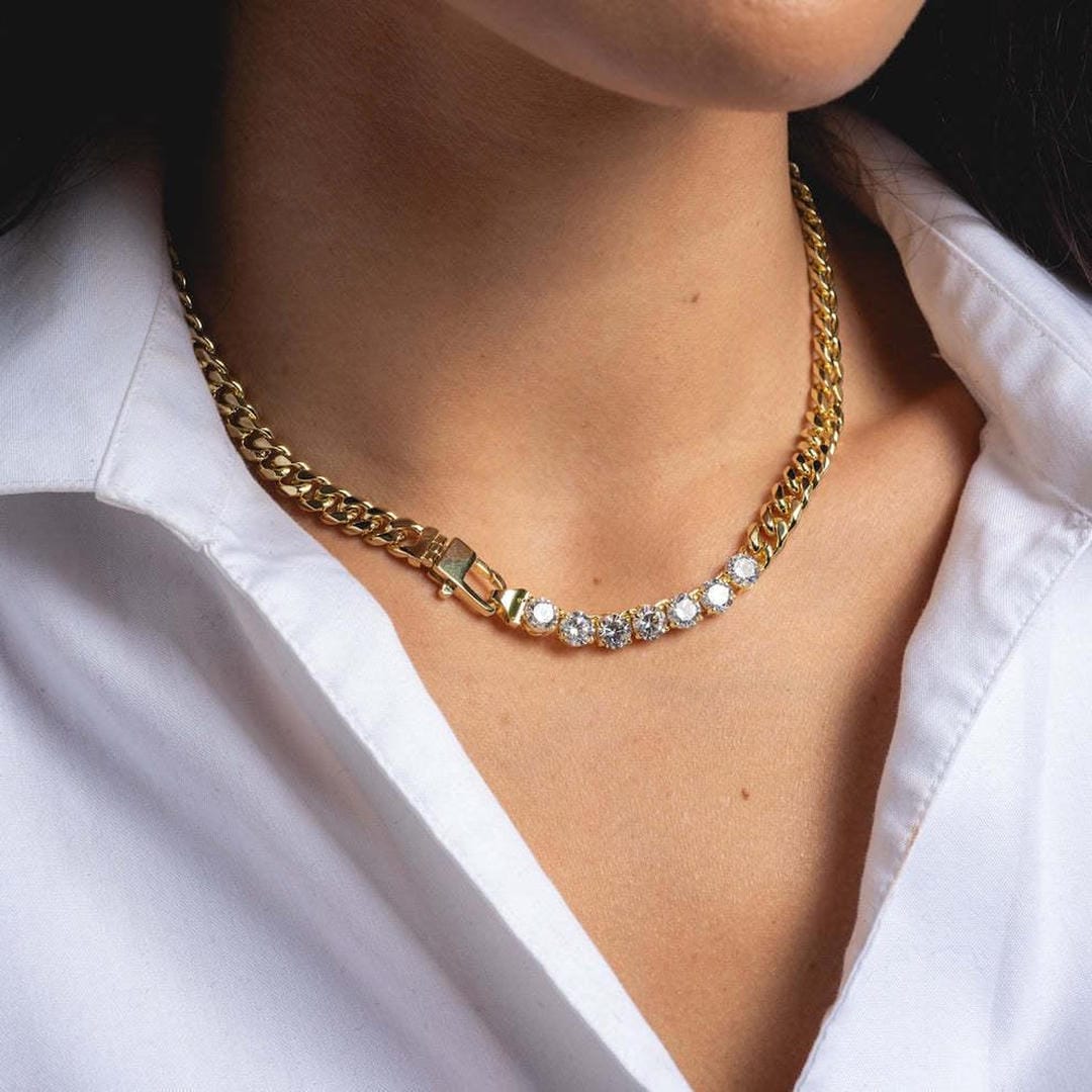 Dazzling Crystals Gold Link Necklace