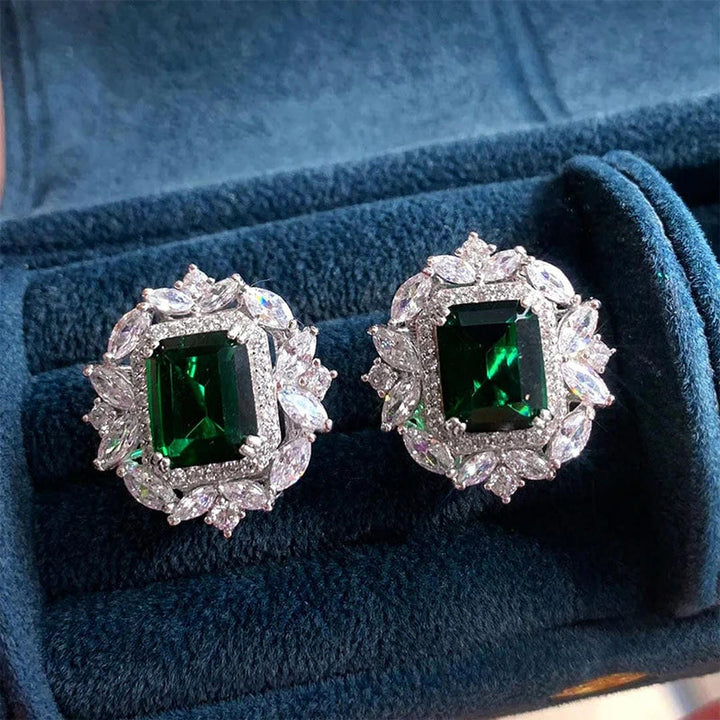 Emerald Crystal Silver Earrings