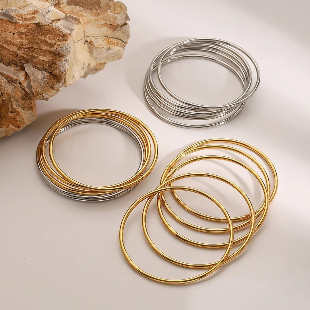 Dazzling Stackable Gold Bangle Set