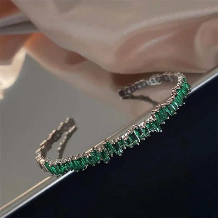 Modern Emerald Zigzag Bangle Bracelet
