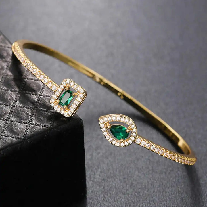 Elegant Emerald Open Cuff Bracelet