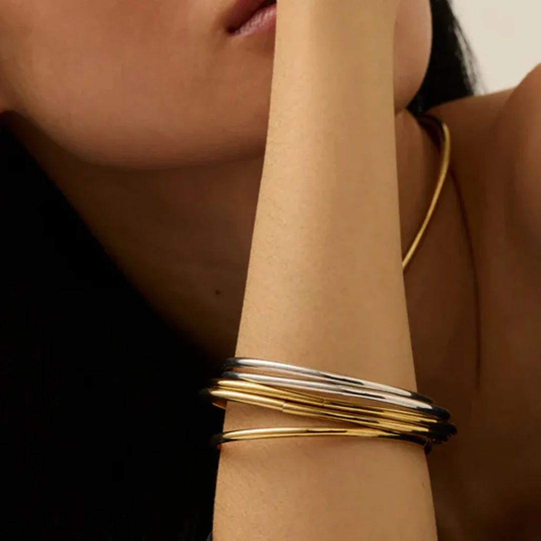 Dazzling Stackable Gold Bangle Set