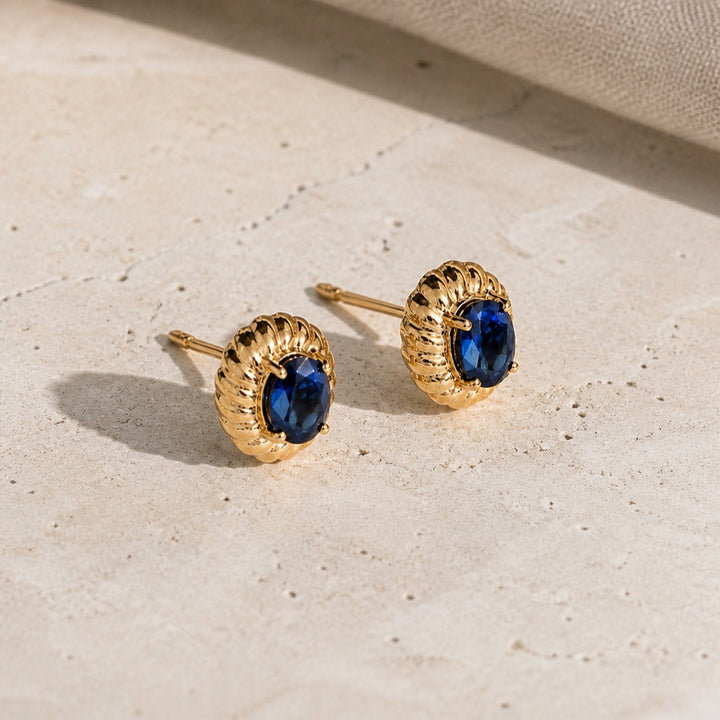 Oval Blue Stud Earrings