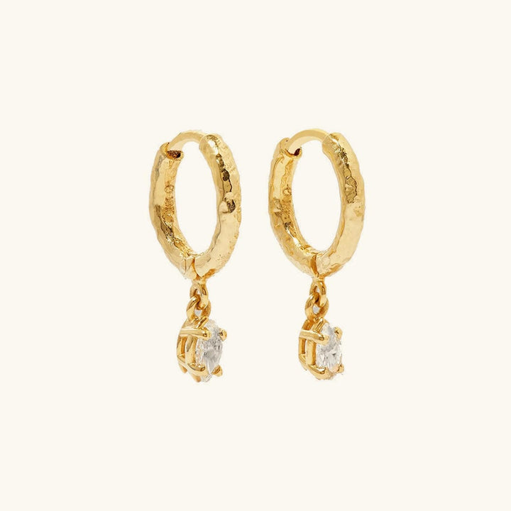 Hammered Crystal Hoop Earrings in Gold