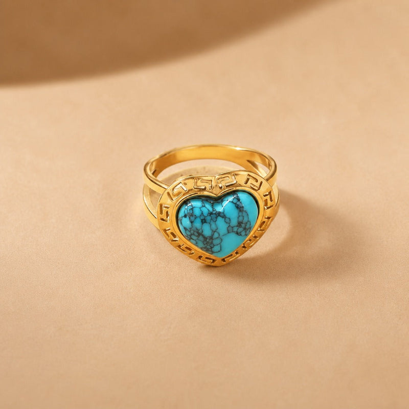 Retro Geometric Turquoise Rings