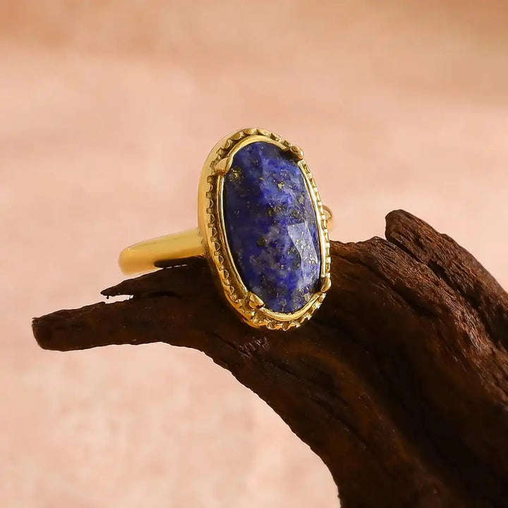 Golden Adjustable Ring with Lapis Azul Stone