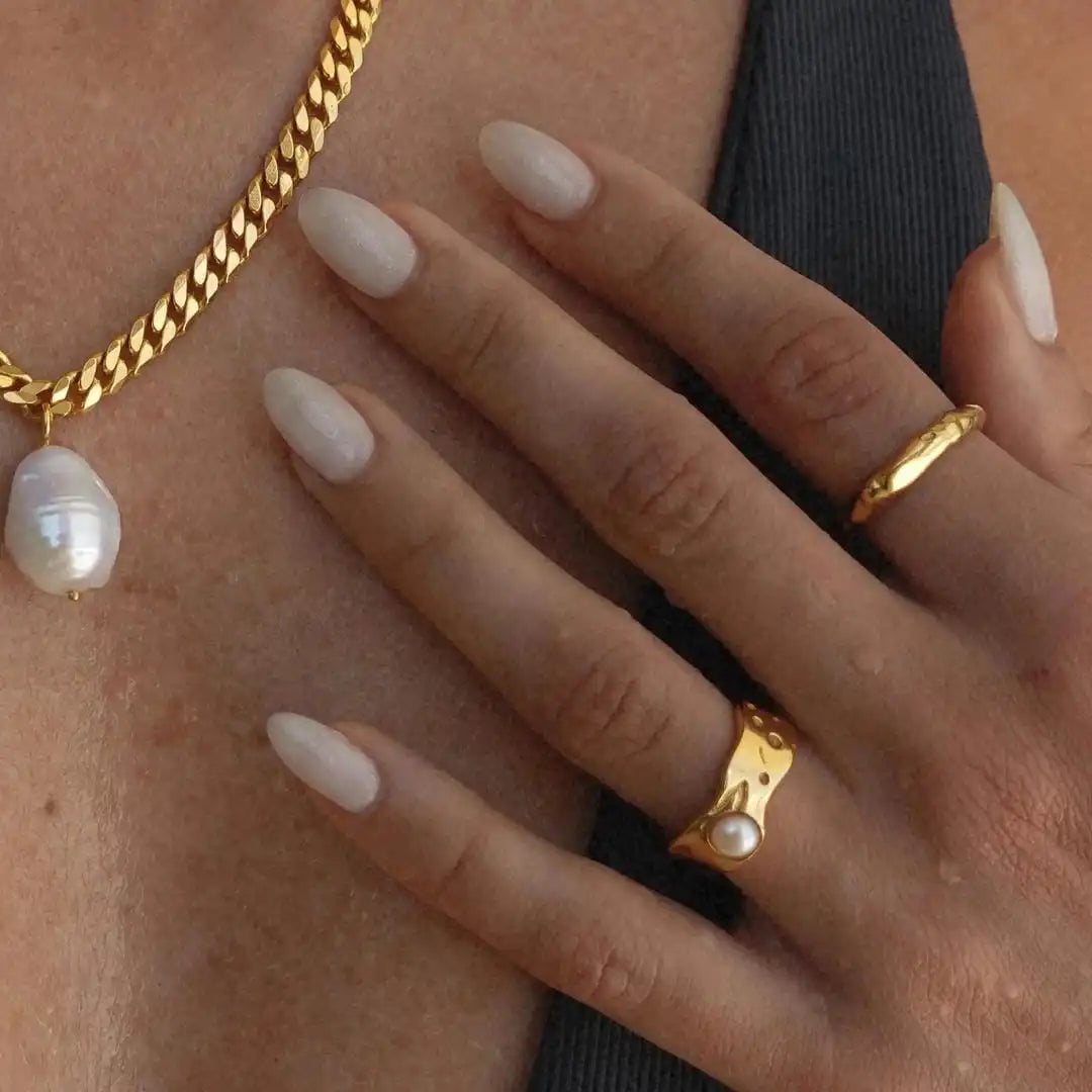 Molten Gold Pearl Band Ring