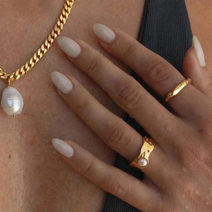 Molten Gold Pearl Band Ring