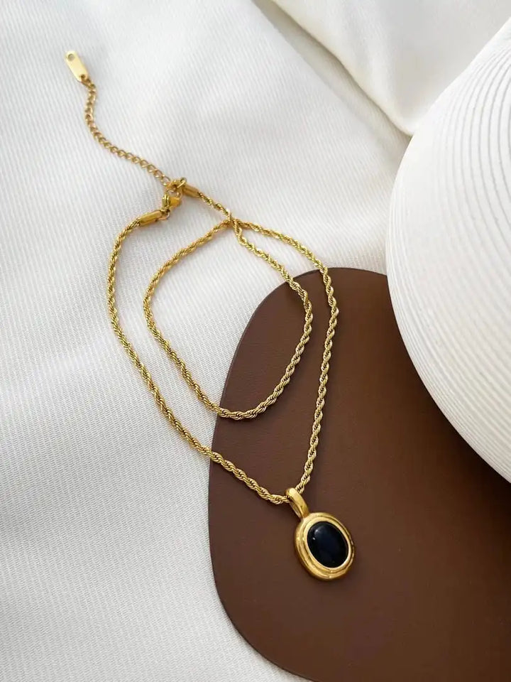 Golden Chain with Black and White Stones