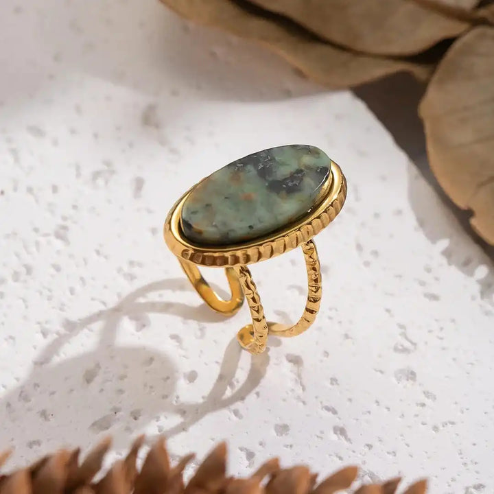 Green Jasper Adjustable Double Ring