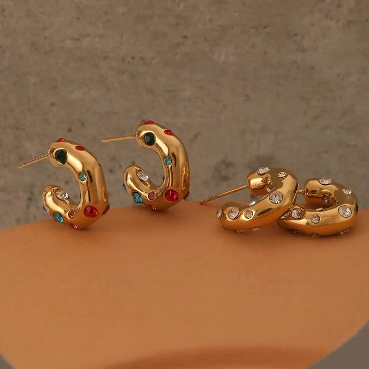 Shimmering Gold Zircon Circle Hoop Earrings