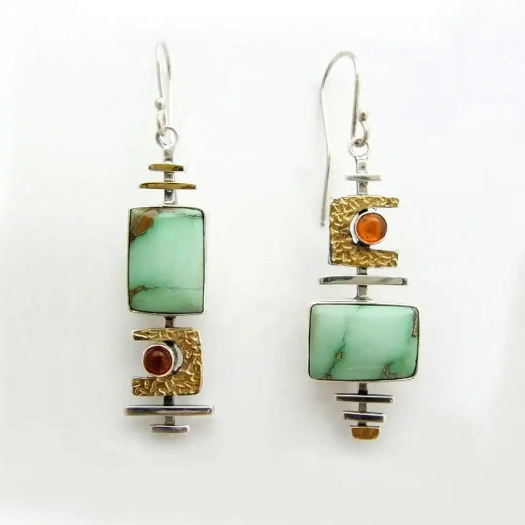 Mixed Metal Natural Stone Earrings