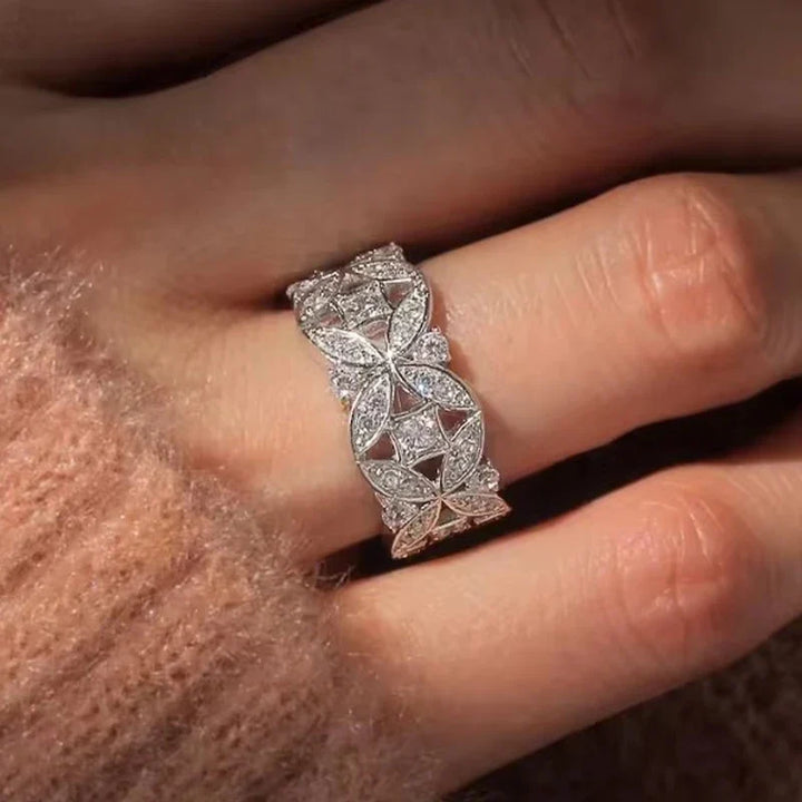Regal Hollow Flower Wide Ring