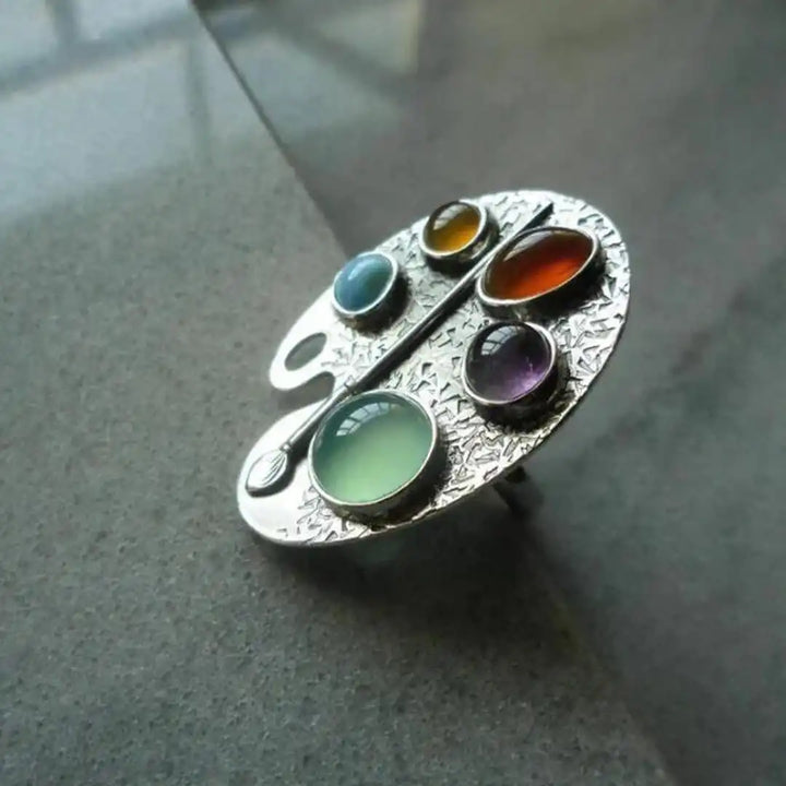 Artist Palette Multicolour Gemstone Adjustable Ring