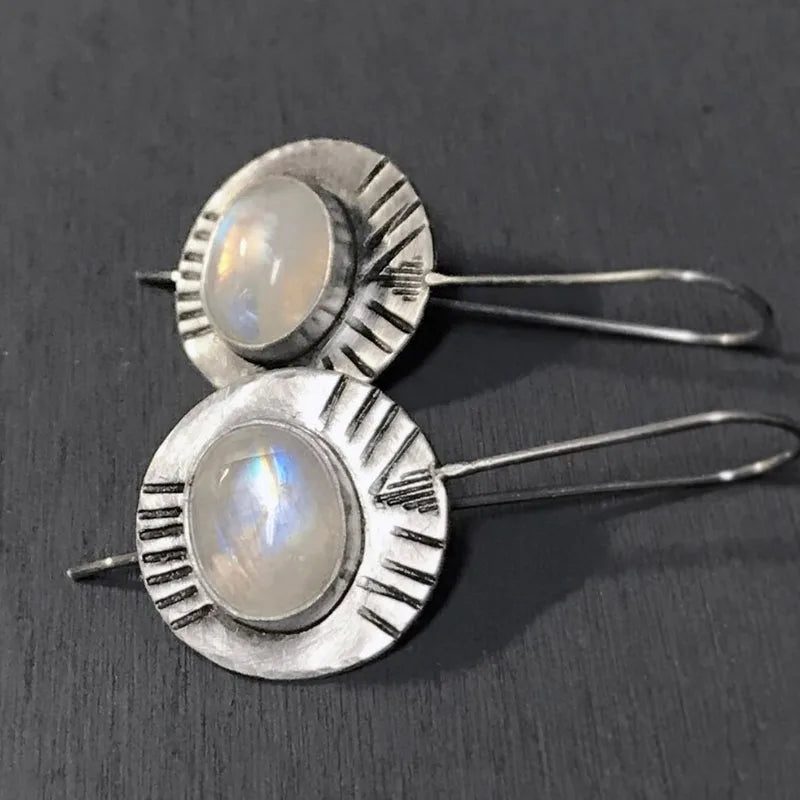 Rustic Tribal Silver Moonstone Drops