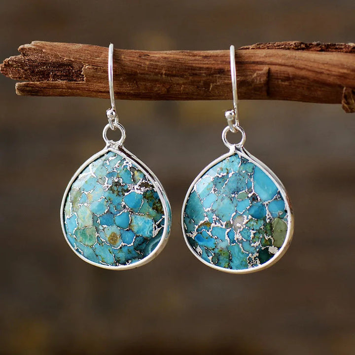 Bohemian Gold Texture Turquoise Earrings
