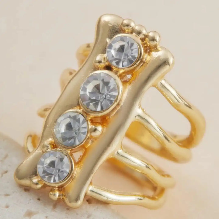 Refined Gold Multi Band Crystal Ring