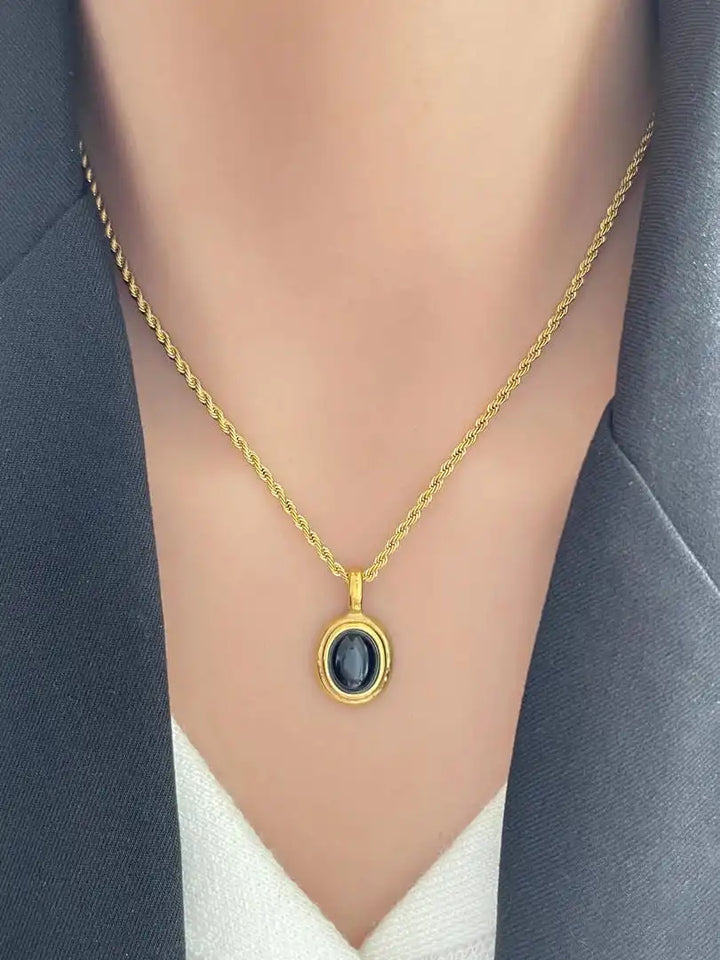 Golden Chain with Black and White Stones