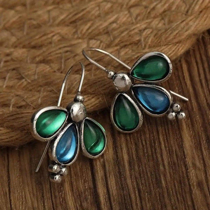 Emerald Wing Blue Teardrop Earrings