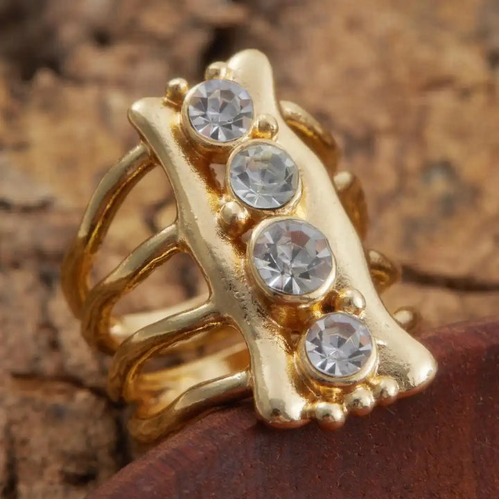 Refined Gold Multi Band Crystal Ring