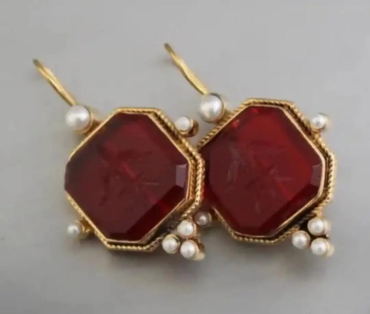 Elegant Vintage Geometric Pearl Pendant Drop Earrings