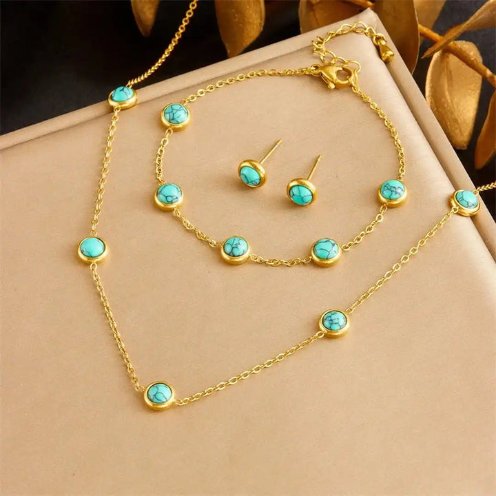 Bohemian Silver Turquoise Necklace, Earrings &amp; Bracelet Set