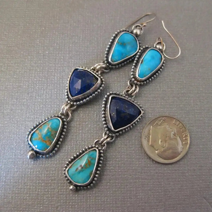 Bohemian Silver Turquoise Gemstone Drop Earrings