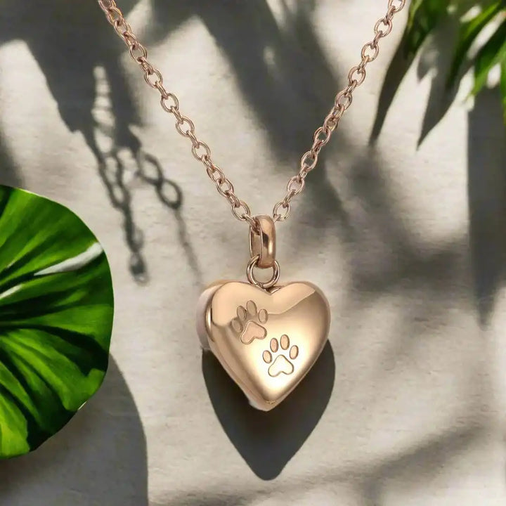 Pet Memorial Urn Necklace Heart-Shaped Pendant with Paw Engraving