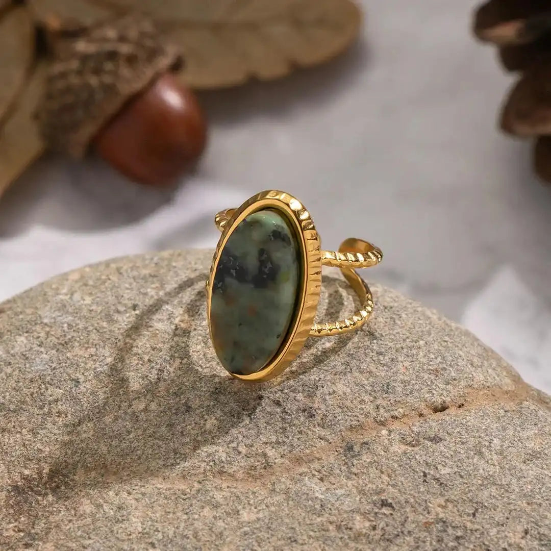 Green Jasper Adjustable Double Ring