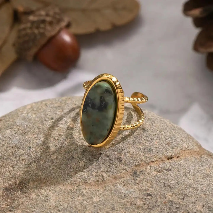 Green Jasper Adjustable Double Ring
