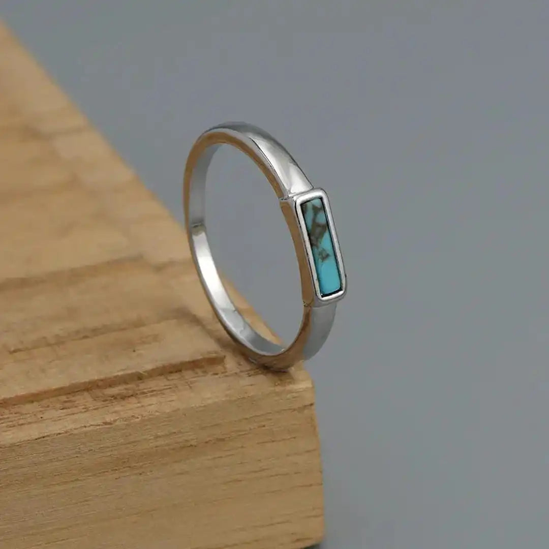 Classic Silver Turquoise Bar Ring