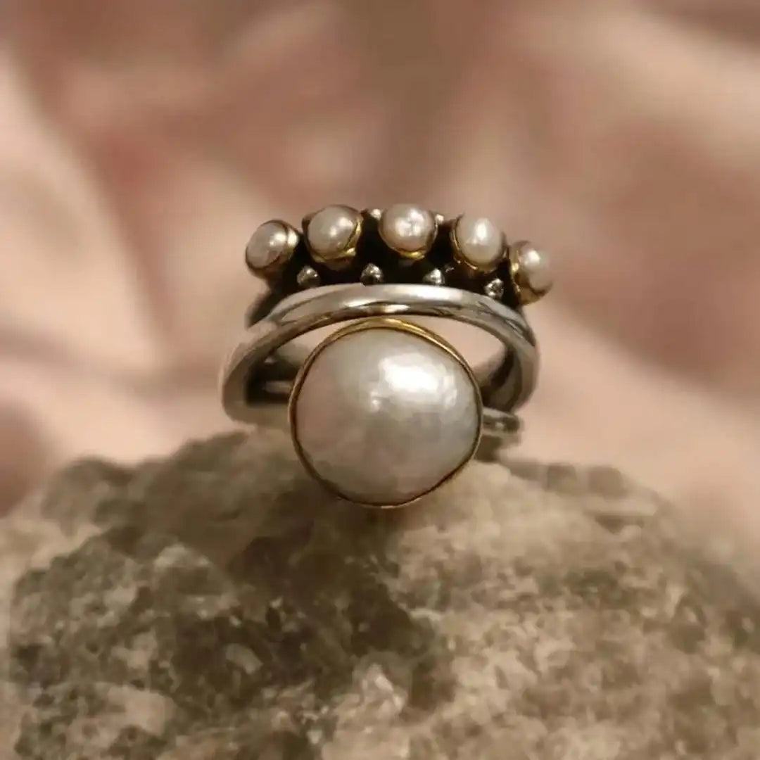 Classic Silver Orbit Pearl Ring