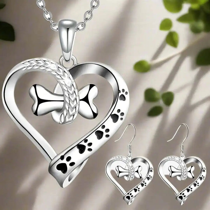 Pet Lover Heart &amp; Bone Jewelry Set