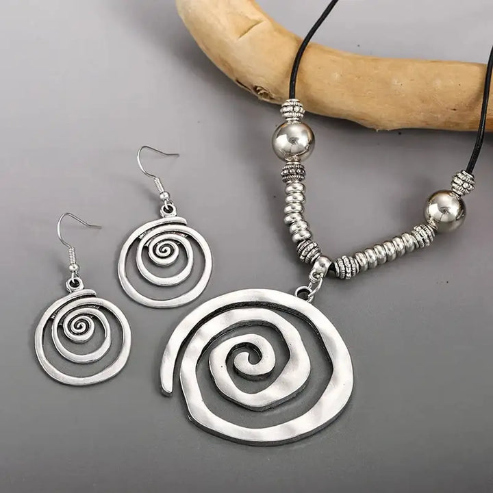 Silver Spiral Design Necklace and Earring Set