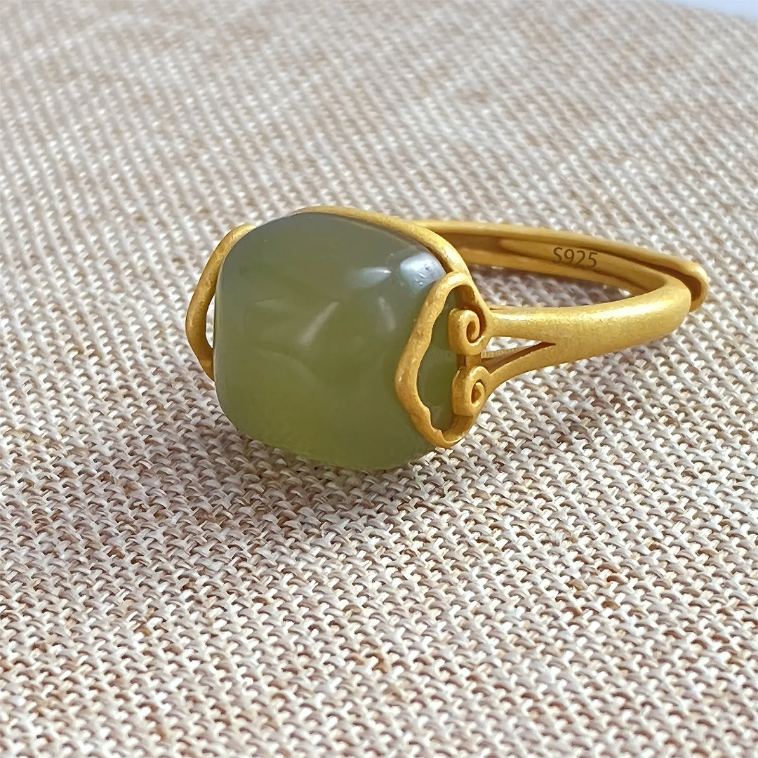 Polished Jade Square Stem Ring