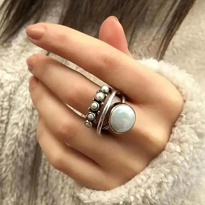 Classic Silver Orbit Pearl Ring