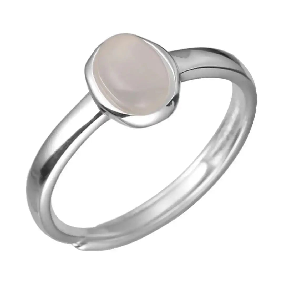 Silver Oval Moonstone Minimal Ring