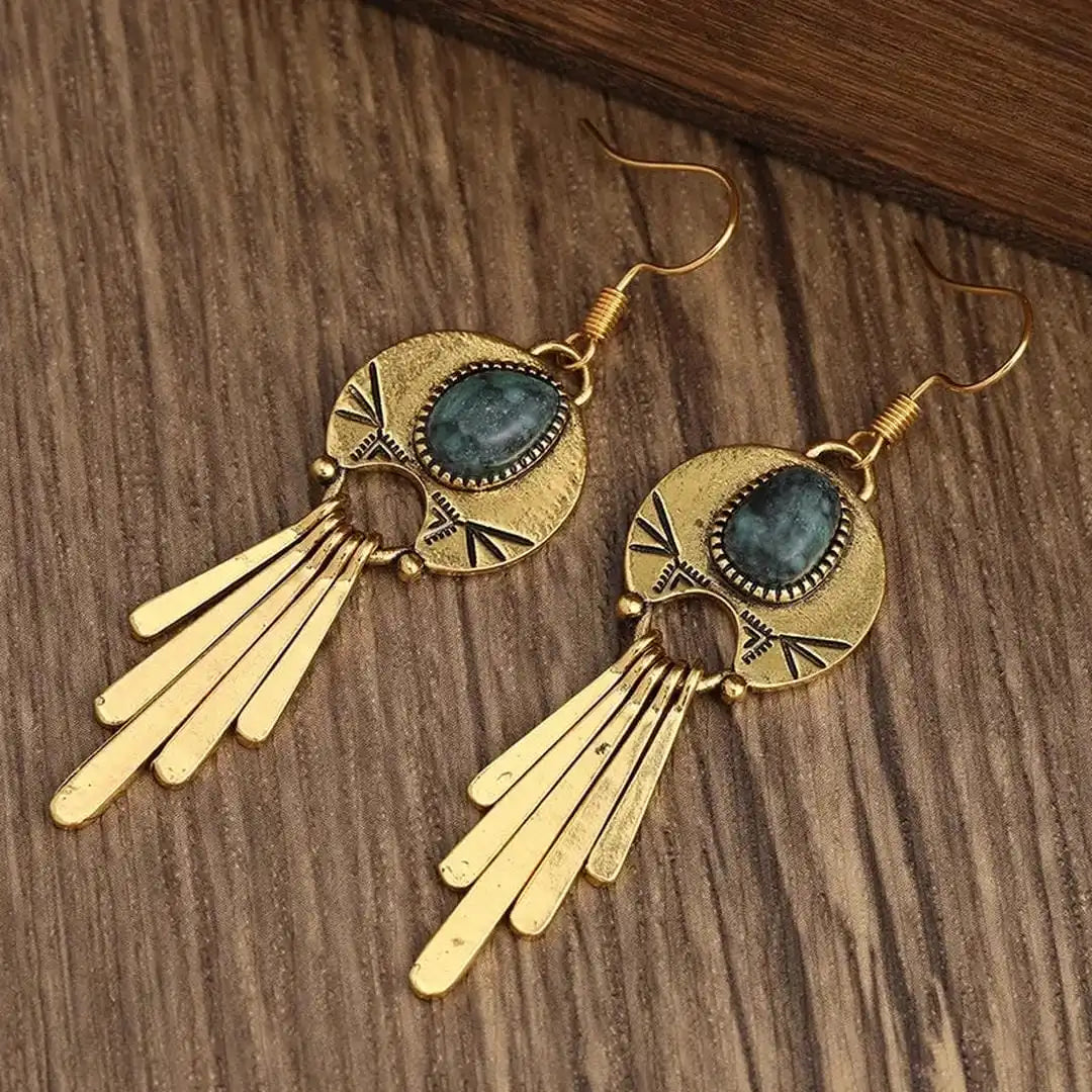 Boho Gold Fringe Disc Earrings
