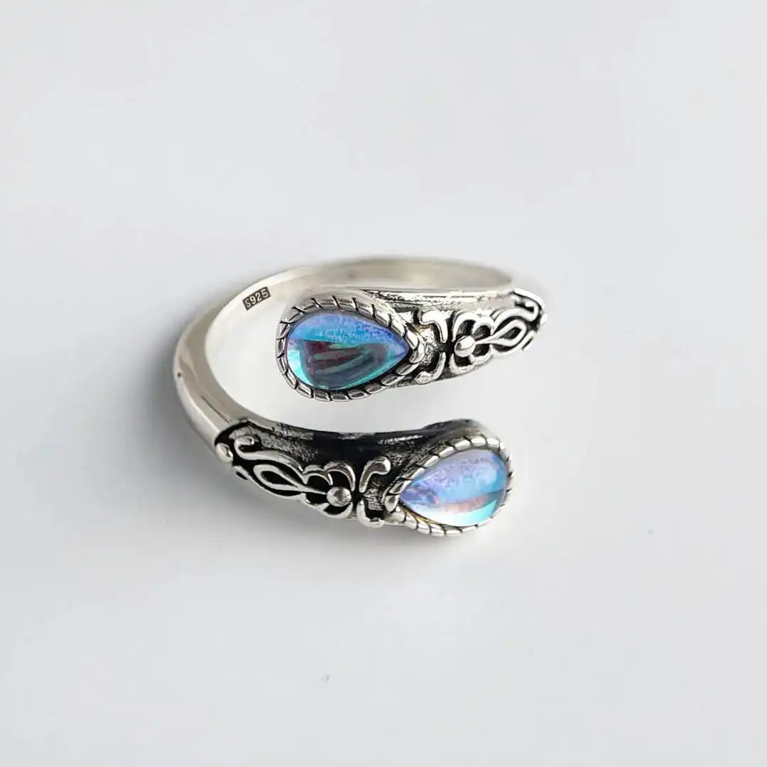 Vintage Adjustable Silver Blue Stone Ring