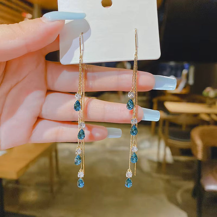 Green Rain Tassel Earrings
