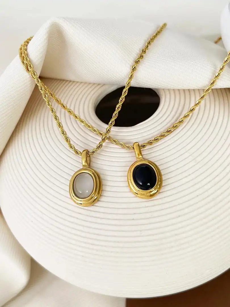 Golden Chain with Black and White Stones