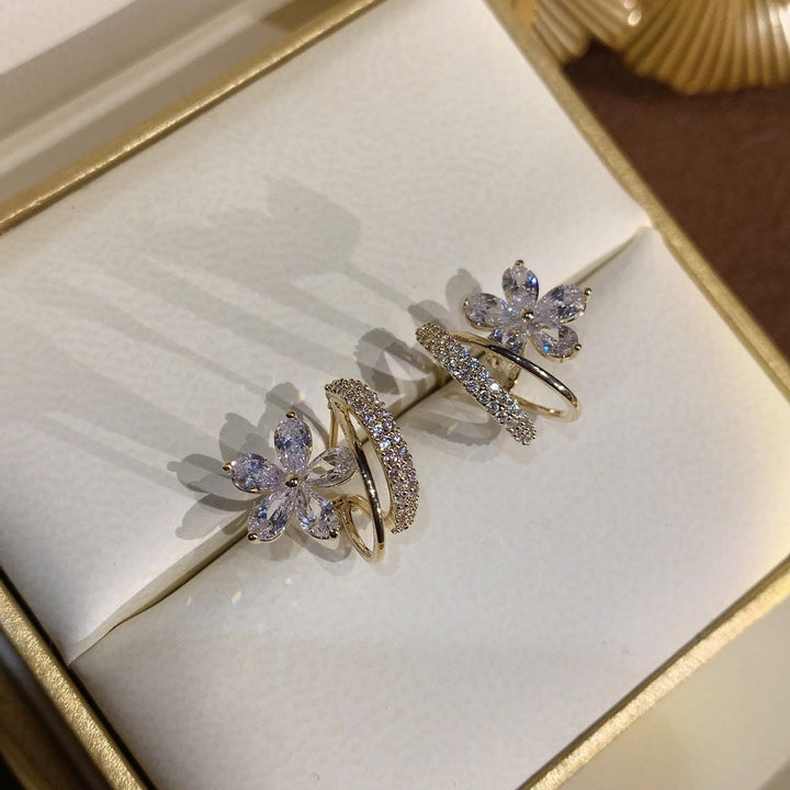 Gold Floral Earrings with Zirconia