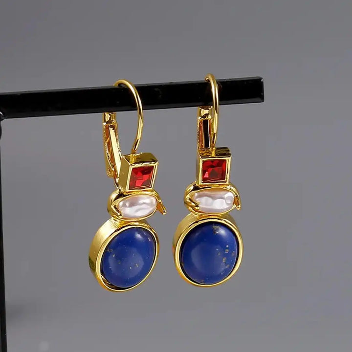 Gold Plated Lapis Dangle Earrings