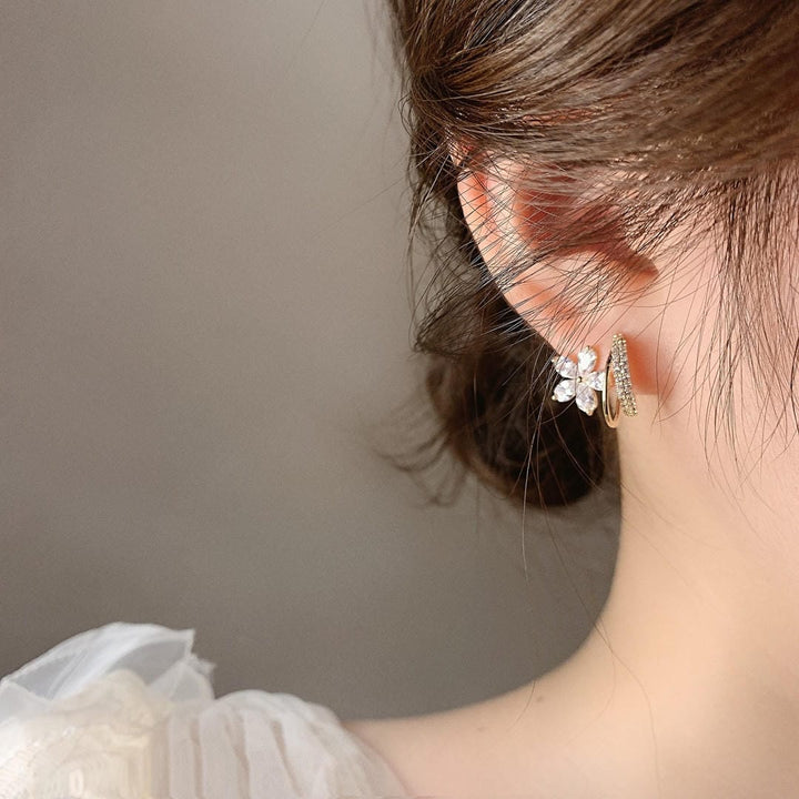 Gold Floral Earrings with Zirconia