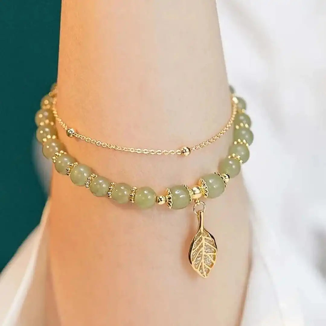 Exquisite Gold Green Jade Bracelet