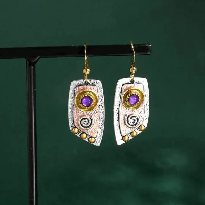 Bohemian Three Tone Gemstone Earrings