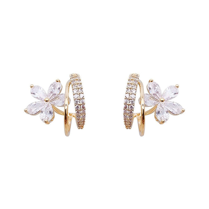 Gold Floral Earrings with Zirconia
